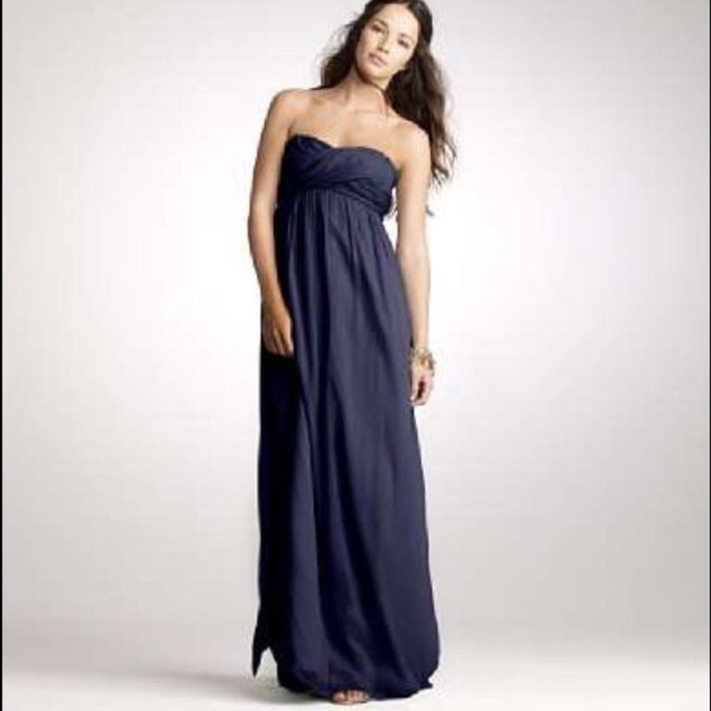 J Crew Taryn Long Chiffon Strapless Dress